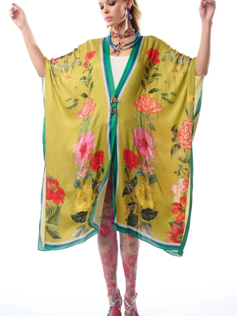 French Riviera Hand-Beaded Kimono by Aratta, NWT